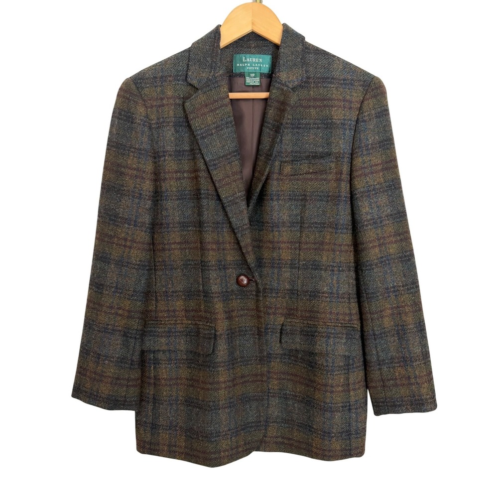 Lauren Ralph Lauren Plaid Wool Blazer Jacket Womens Size 10P Green Brown Vintage - Picture 5 of 13